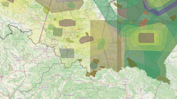 Wycinek mapy przestrzeni powietrznej Polski ze strony https://airspace.pansa.pl